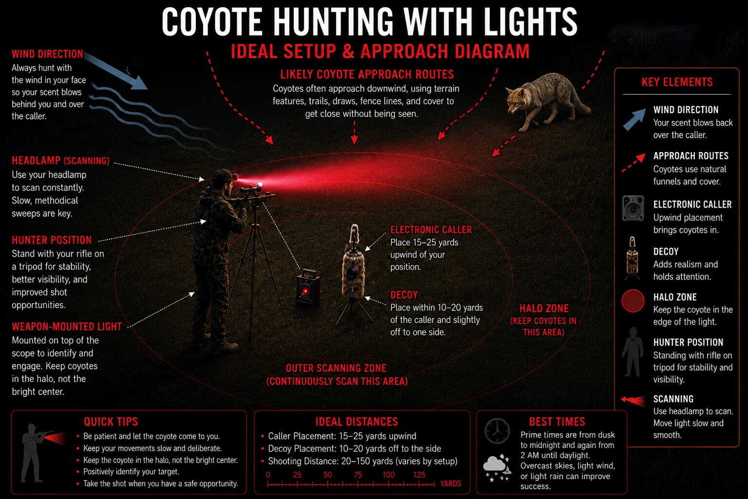 Ideal Coyote Hunting Light Setup Diagram
