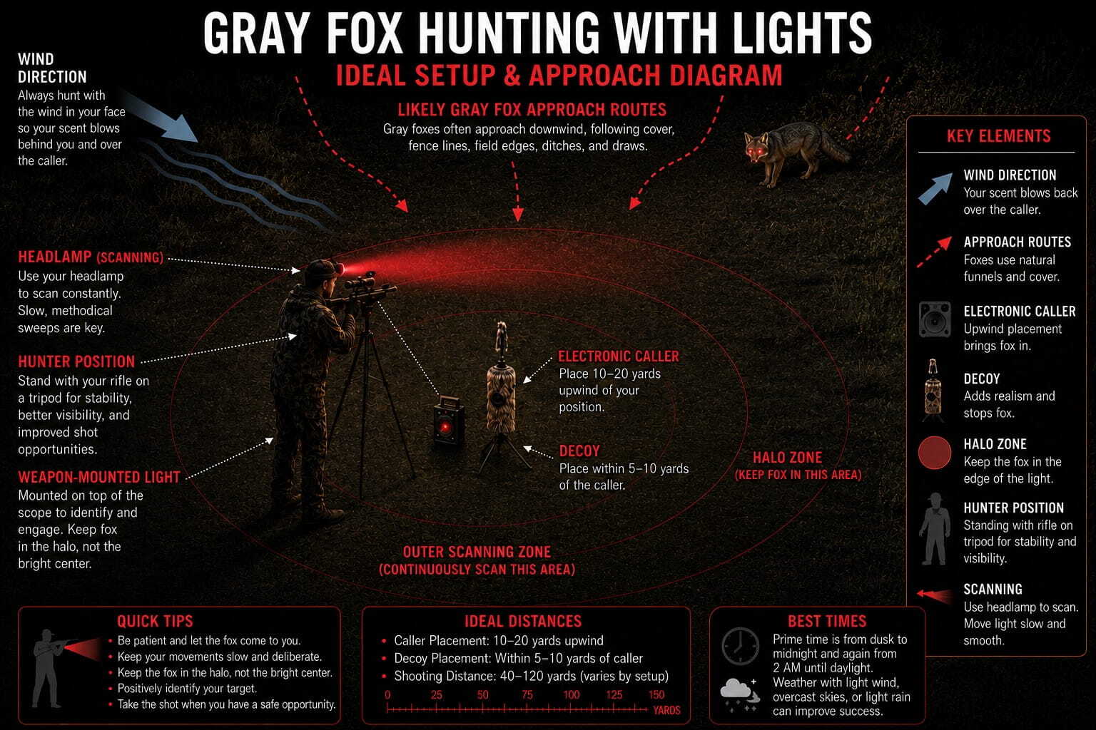 Ideal Gray Fox Hunting Light Setup Diagram