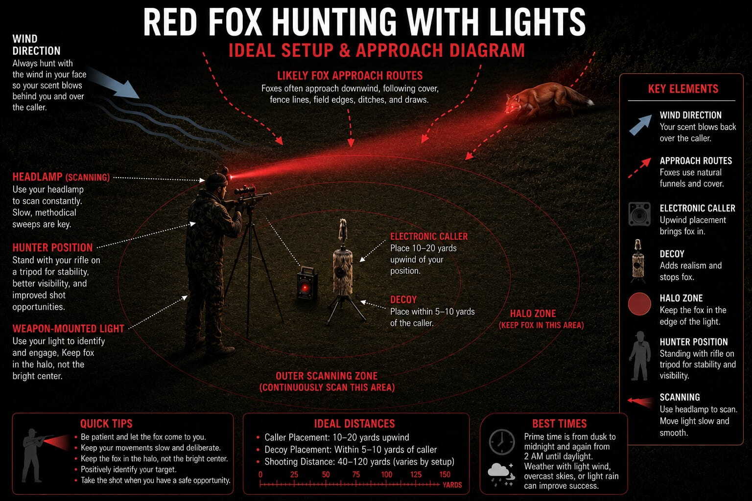 Ideal Red Fox Hunting Light Setup Diagram