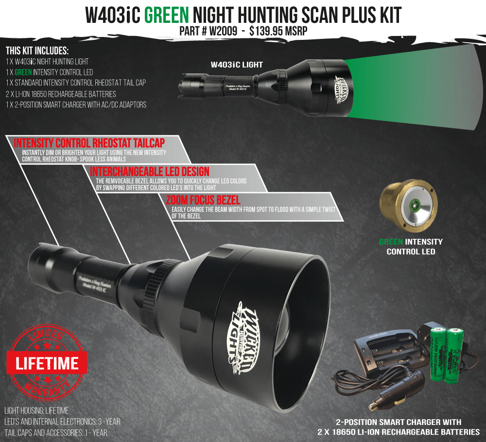 Wicked Lights W403iC Green Scan Plus Night Hunting Light Kit Contents